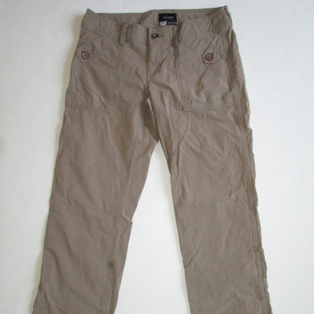 Marmot Women's Hiking Outdoor Pants Khaki Cotton Nylon Stretch Roll Up Cuff sz 8 - Picture 1 of 11